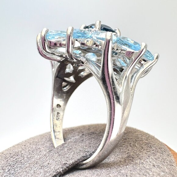 Sterling Silver 925 Pale Blue Cubic Zirconia Sunburst Design Cocktail Ring Sz 9 - Picture 5 of 12